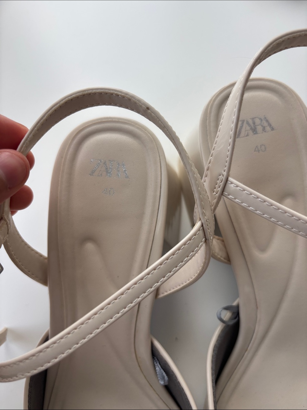 Zara Patent Cream Block Heel Slingback Pumps - Picture 5 of 6